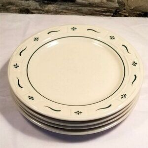 VTG Longaberger Pottery 4 Dinner Plates Woven Traditions Heritage Green 10" Lot